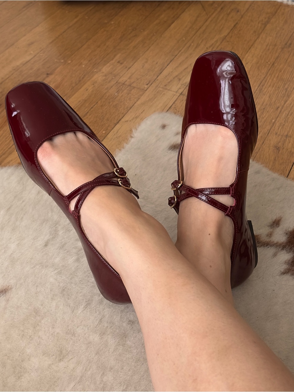 Burgundy Patent leather Mary Jane ballet flats